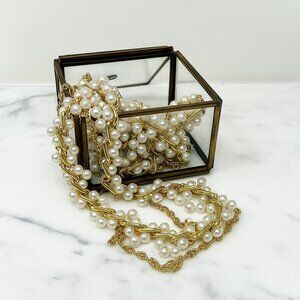 Vintage Mid Century Brass & Glass Display Box 1-7/8" T Jewelry Casket with Hinge